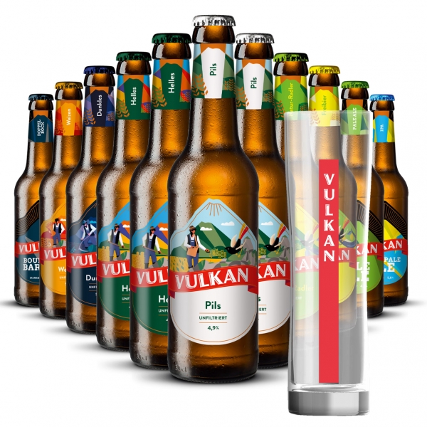 Bier MixPaket mit Glas 11 x 0,33l Fl. Vulkan Brauerei