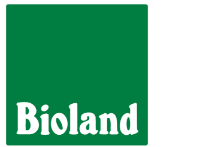 Weißes Bioland-Logo auf grünem Hintergrund
